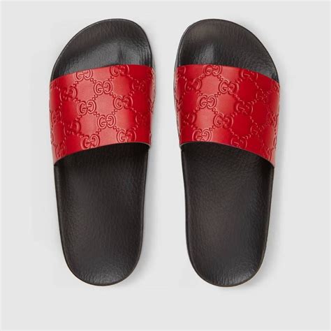 red gucci slodes|Gucci slide sandals.